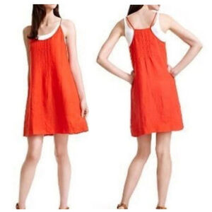 Eileen Fisher Irish Linen Strappy Dress Orange PM Petite